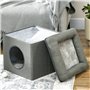 PawHut Maison Niche pour Chat 2 Niveaux avec Coussin Moelleux en Peluche - 36,5 x 36,5 x 33 cm Gris