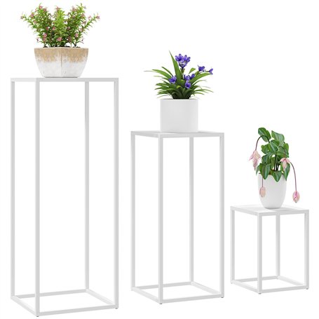 Outsunny Lot de 3 supports pour plantes tabouret à fleurs carré empilables
