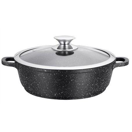 Kamberg - Sautoir / Sauteuse 36 cm - Fonte d'Aluminium - Revêtement Type Pierre - Couvercle en Verre - Tous Feux dont Induction