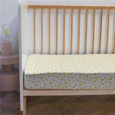 Drap housse Jersey enfant imprimé savane Jaune 70x140 cm