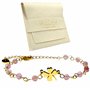 TILOVE - Bracelet en Pierre Naturelle Quartz Rose Lithothérapie pour Femme avec Trèfle Porte Bonheur en Acier Inoxydable. Conçu 