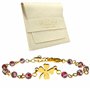 Bracelet en Pierre Naturelle de Grenat Rouge, Lithothérapie pour Femme avec Trèfle Porte Bonheur en Acier Inoxydable. Conçu en F