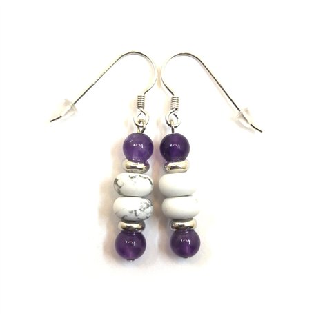 Paire de boucles d’oreilles pendantes avec 2 perles boutons en howlite mate de 8X3 mm