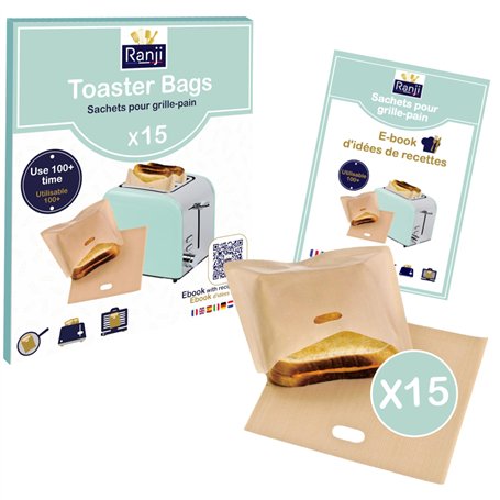 RANJI® 15x Sac à grille pain réutilisables - Sachets à cuisson alimentaire pour croque monsieur