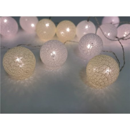 elume Guirlande lumineuse décorative intérieure 20 boules fil tissu 3 tons de Blanc