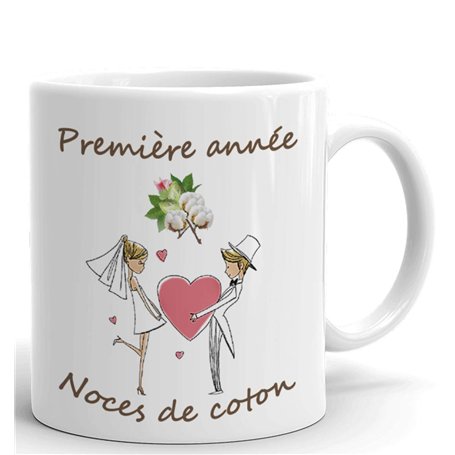 Tasse-Mug Cadeau Anniversaire 1 An de Mariage Noce de Coton Original Amour Couple Romantique