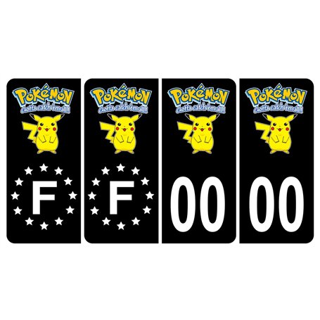 HADEXIA Pack 2 Paires Autocollant Stickers Plaque d'immatriculation Premium Pokemon Pikachu Noir - Numéro Personnalisé