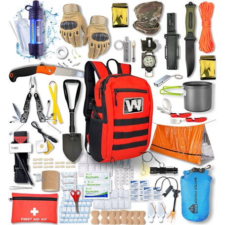 WONCROW ® Kit de Survie Militaire Complet XXL - Trousse de Secours Randonnée + Couverture de Survie + Allume Feu Sac Tactique Ma