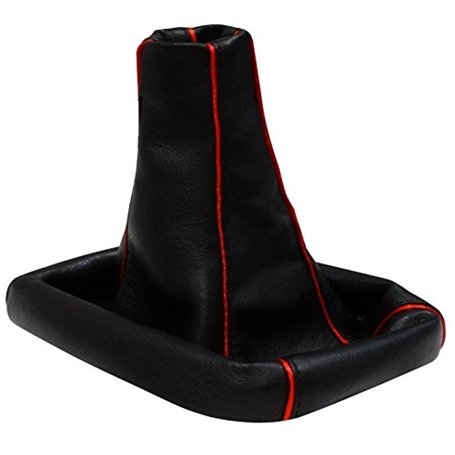 AERZETIX: Soufflet de levier de vitesse en simili cuir noir avec bordure rouge