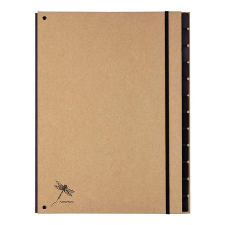 Pagna Classeur à pupitres pur 12 compartiments en caoutchouc noir recyclé recouvert de papier kraft naturel