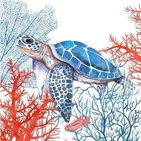 PPD - Lot de 20 serviettes Tortue dans l'océan - Décoration de table - Découpage - Technique de serviette - 33 x 33 cm - Multico