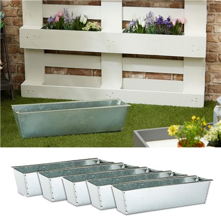 Lot de 6 pots de fleurs en zinc pour palettes européennes 38 x 13 x 9 cm