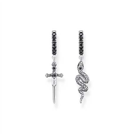 Thomas Sabo CR713-643-11 Boucles d'oreilles serpent et épée pour femme en argent sterling 925 noirci avec zircone