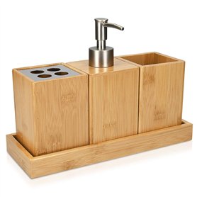 Navaris Set Accessoires Salle de Bain - 4X Accessoire pour Salle de Bain en Bambou - Porte-Brosse à dent - Distributeur de Savon