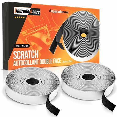 Scratch Autocollant Double Face Extra Fort 8m Noir | Rouleau Adhesive à Crochets et à Boucles | Ruban Adhésif Puissant Bande Mou