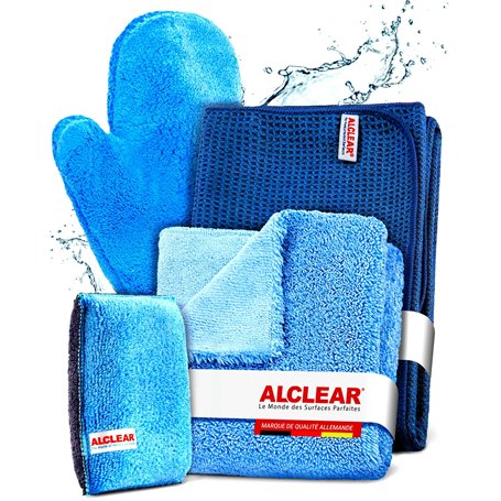 ALCLEAR 8201000 Kit d’Entretien Automobile Professionnel 4 Pièces avec Chiffon de Séchage en Microfibre