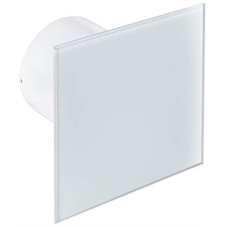 Ventilateur de salle de bain design avec façade en verre avec capteur d'humidité et hygrostat ainsi que minuterie et clapet anti