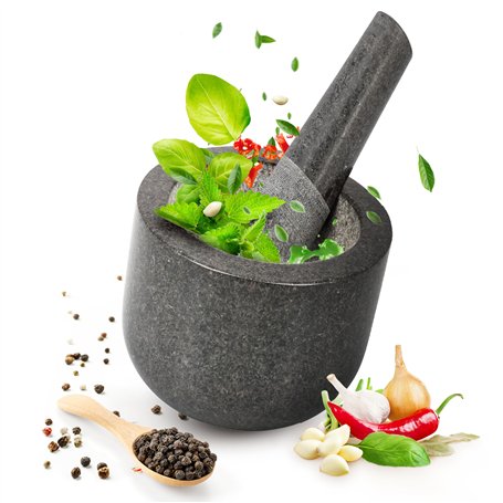 Smart-Planet Mortier de qualité supérieure avec pilon en granit – Mortier en pierre massif pratique Ø 8