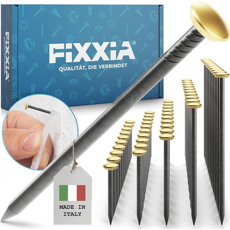 FIXXIA Lot de 50 clous pour tableau avec aide à l'impact - Diamètre : 2 mm - Noir - Avec tête décorative dorée de 6 mm de diamèt