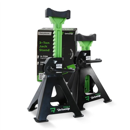 DRIVEUPTOOLS Chandelles Voiture 3T avec Tampon en Caoutchouc | Ensemble de 2 Chandelles Stabilisateurs | Hauteur de Levée 28-42