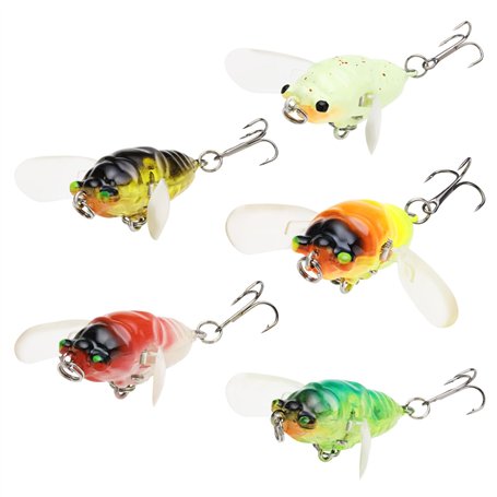 YINETTECH Lot de 5 leurres de pêche artificiels en forme de cigale 6 g/5 cm