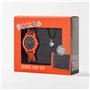 Tikkers Montre à quartz analogique pour garçon avec collier et portefeuille Noir/orange, Noir/orange, Sportif