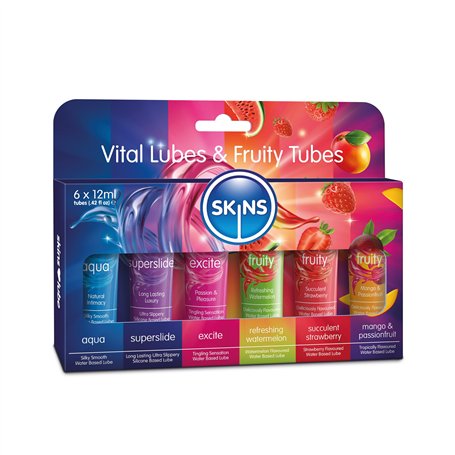 SKINS Sex Lube - Pack de six tubes de gel lubrifiant comprenant un lubrifiant à base d'eau