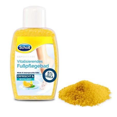 Scholl Bain de pieds revitalisant – Bain de soins des pieds avec cristaux de sel naturels et urée – Additif de bain pour bain de