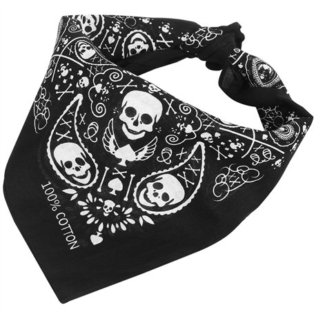 TRIXES Foulard de Tête Bandana Noir Double Face avec Crânes et Bordures à Damiers