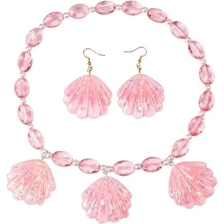 TRIXES Ensemble de Bijoux Coquillage Rose 2PC – Ensemble Collier et Boucles d'Oreilles Coquillage Paillettes – Accessoire de Dég