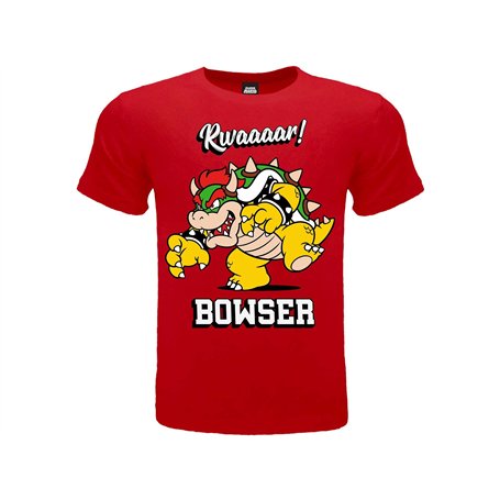 Fashion UK T Shirt Personnage Bowser. T-shirt officiel. 100% Coton. Couleur Rouge. Produit sous licence. Tailles enfant/garçon.