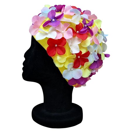 Blue Reef Leo Floral Bonnet de bain classique rétro 3D pour femme Multicolore Jaune Rose Violet Bleu Blanc Rouge Taille unique