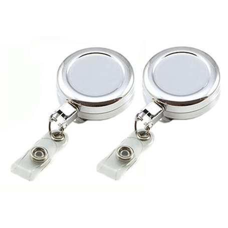 PCL Media ltd Enrouleur rétractable pour badge d'identification chromé robuste avec clip de sangle – Porte-carte d'identité exte