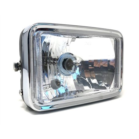 Alchemy Parts Phare de moto rectangulaire 12 V de style rétro en noir brillant | Marqué E/Homologué | Faisceau haut et bas avec