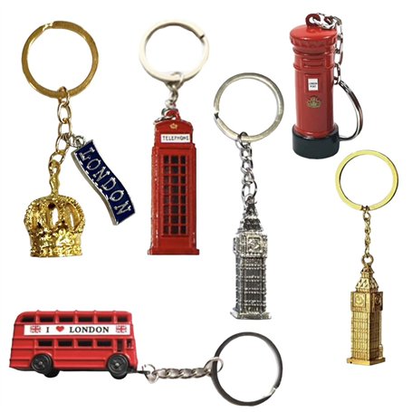 Souvenirs Lot de 6 porte-clés avec symbole de Londres - Porte-clés souvenir de Londres - Bus 3D Big Ben - Cabine téléphonique -