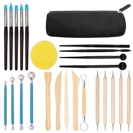 Kurtzy Outils de Poterie Sculpture Argile Polymère - 25 pièces à Double Extrémité avec Étui de Rangement - Kit de Poterie Cérami