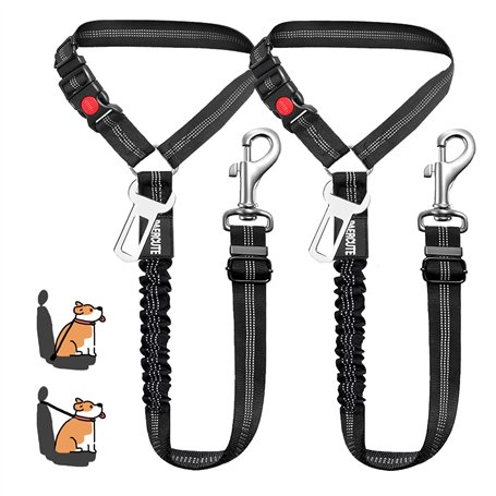 MOLHEM Lot de 2 ceintures de sécurité pour chien - Harnais de sécurité élastique réglable pour voiture - Laisse rembourrée élast