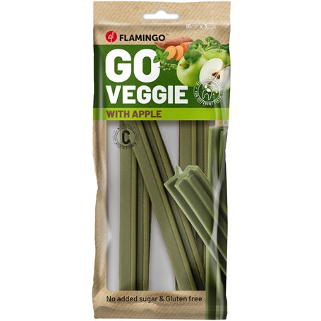 Flamingo Friandise Veggie pour Chien Bâton avec Pomme – 3 pièces de 18cm