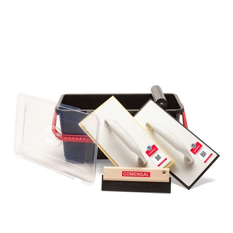 COMENSAL Kit Joint Carrelage - 7 pièces - M - 12L - Kit d'outils de Pose de Carrelage - Eponge HYDRO - Taloche en Caoutchouc - R