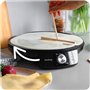 Huslog Crêpière Électrique 1200W, Ø29 cm, Revêtement Antiadhésif, Température Réglable, Bord Relevé, avec Spatule Bois et Répart