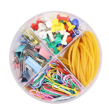 Lot de fournitures de bureau dans une boîte ronde 4 en 1 avec pinces colorés