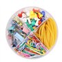 Lot de fournitures de bureau dans une boîte ronde 4 en 1 avec pinces colorés