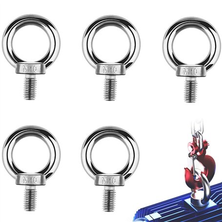 5 Pièces cersaty® M10 Vis à Anneau 304 Acier Inoxydable Levage Boulon à œIl Pour DIY(Argent)