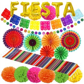 ZERODECO Fiesta Décorations de Fête, Chemin de Table Mexicain Multicolore Bannière Picado Fiesta Foil Ballons Fans de Papier Pom ZERODECO Fiesta Décorations de Fête