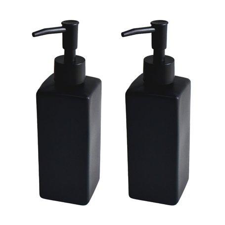 BoBoU Lot de 2 distributeurs de savon en verre - 350 ml - Noir mat - Surface en céramique avec design rétro - Tête de pompe noir