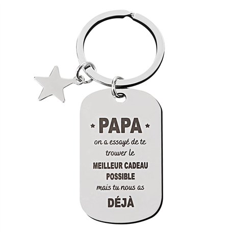 Cadeau Papa 1Pc Porte Clé en Métal Texte à Deux Côté Idée Cadeau Fête Père Anniversaire Noël pour Papa avec Carte Voeux Envelopp