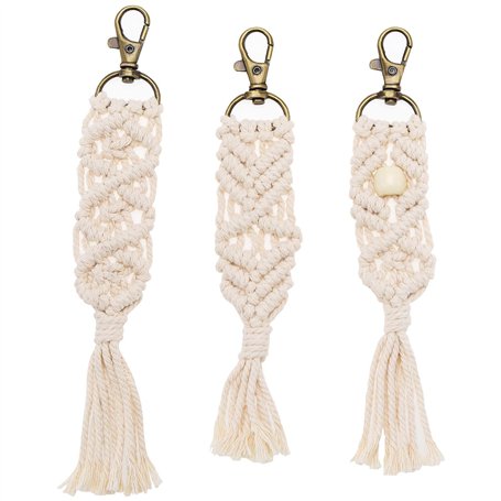 be in your mind 3pcs Porte-clés Bohême Style Macramé Sac Tressé Charmes Porte-clés avec Gland Ornements Suspendus Décoration pou