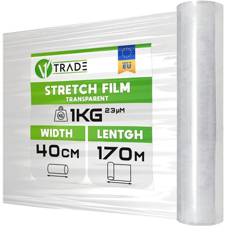 V1 Trade Film Etirable Demenagement - Film Palette Transparent 40cm x 170m - Plastique Protection pour Colis et Meubles