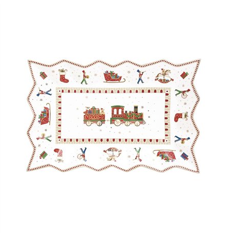 EASY LIFE Assiette de service "Polar Express" avec train en porcelaine 35x23cm