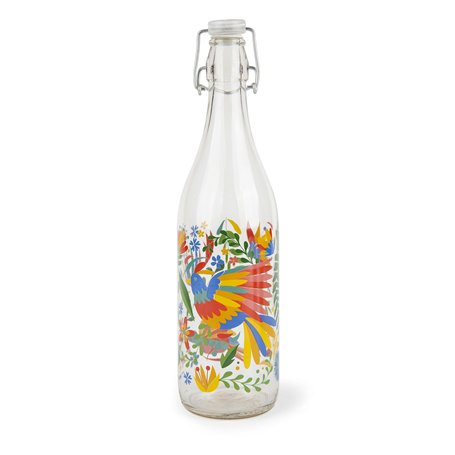 Excelsa Mexican Flowers Bouteille d'eau 1 litre en verre avec joint d'étanchéité